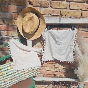 Pom-Pom Trim Cream Pillow Covers